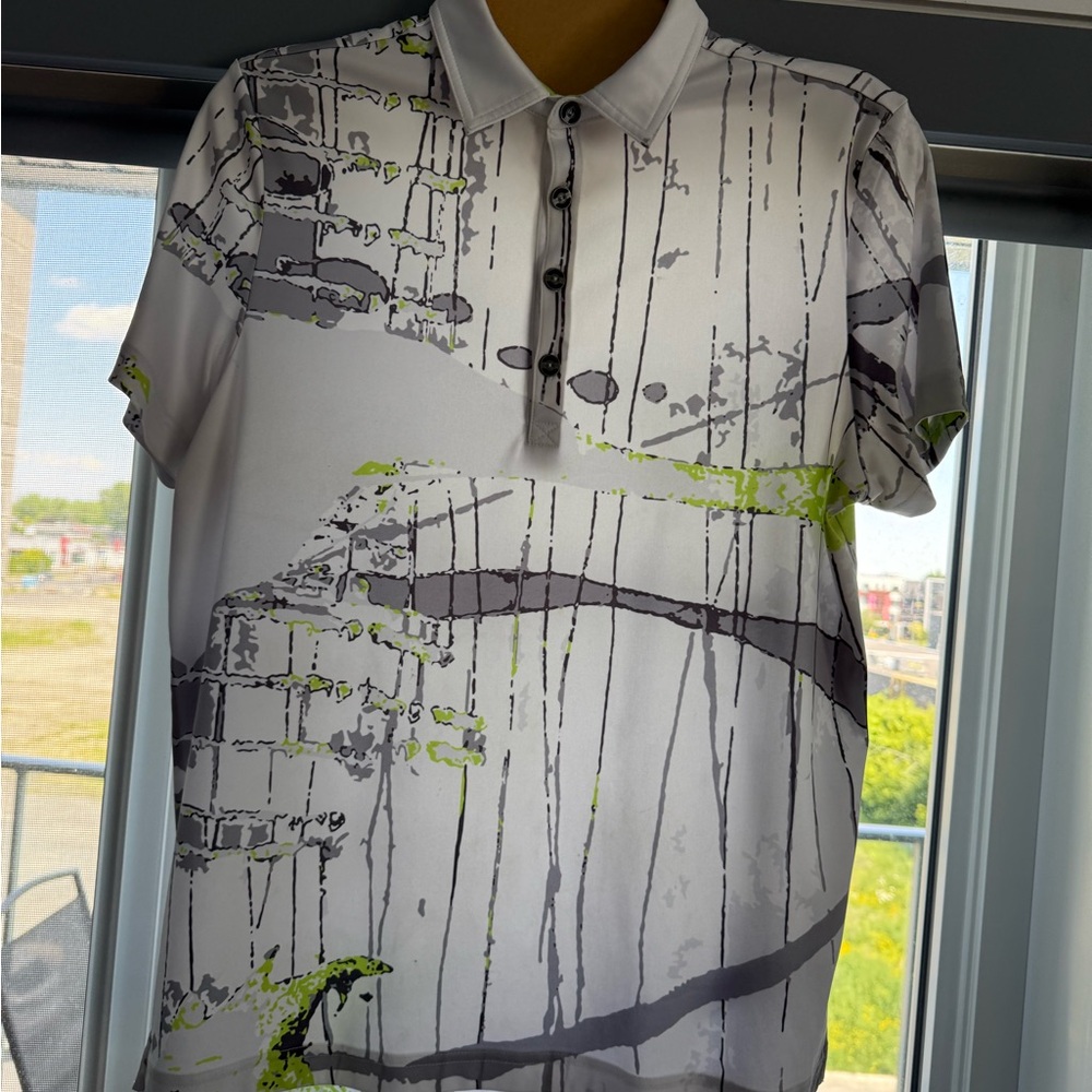 Men's Graphic Polo Shirt - White and Gray